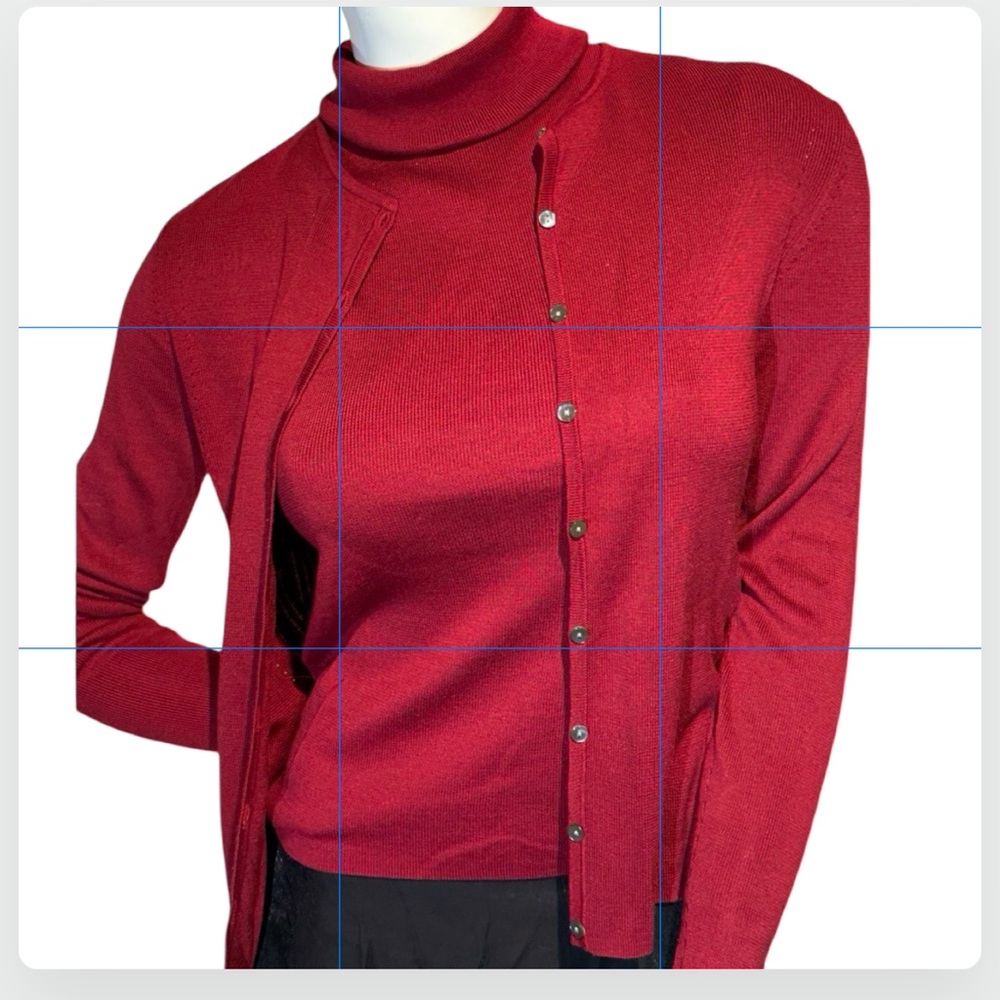 2Pc. Liz Claiborne Red Wine Turtle Neck Sleeveless Top w/matching Cardigan Sz 4P